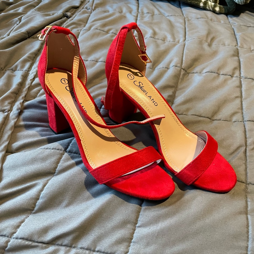 Shoeland Suede Red Block Heels